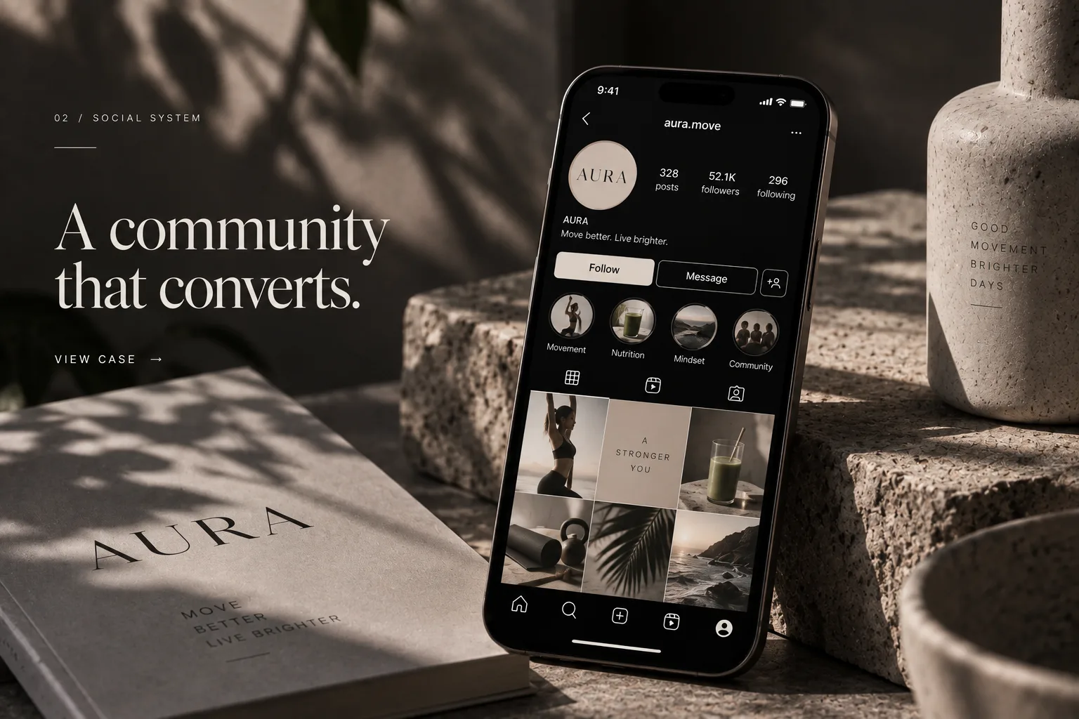 Aura Instagram profile grid displayed on a phone